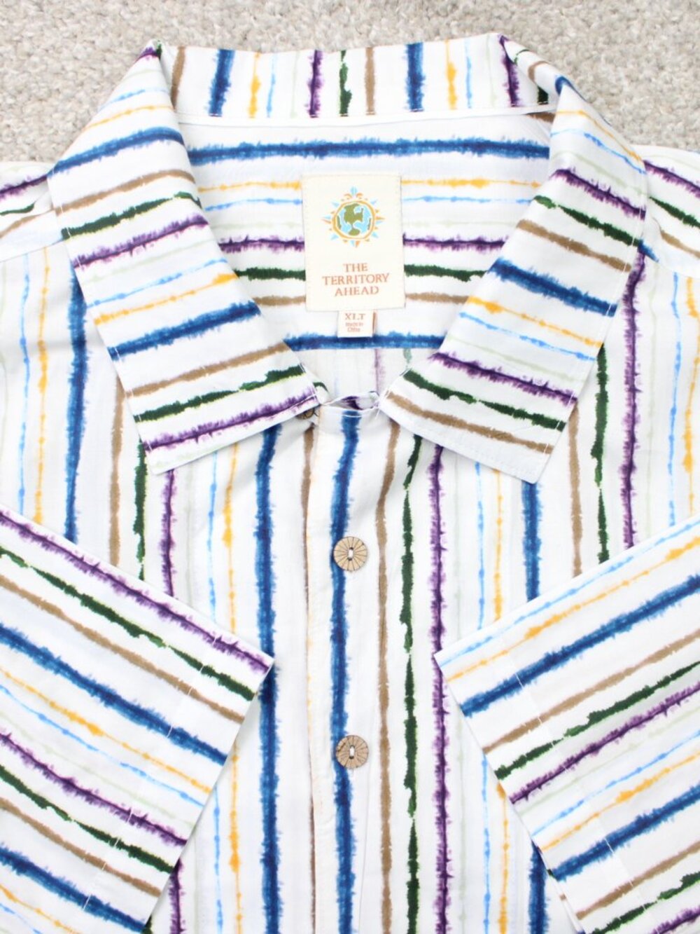 The Territory Ahead Shirt Mens XLT XL- Tall White w/ Colorful Stripes Cotton S/S